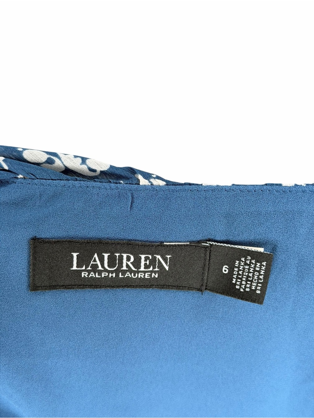 LAUREN Ralph Lauren Navy Blue Floral Ruffle Midi Dress Women's Size 6 Flutter - Picture 6 of 8